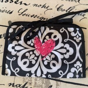 Thirty-One Shine On Jewelry Case Bag Medallion Medley Black White with Heart